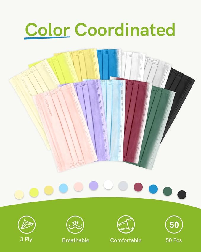FriCARE Made in USA Disposable Face Masks, 3-Ply ASTM Level 3 Medical Grade, Breathable & Comfortable for Adult Daily Work/Sun Protection, 50 Pack Jungle Mist
