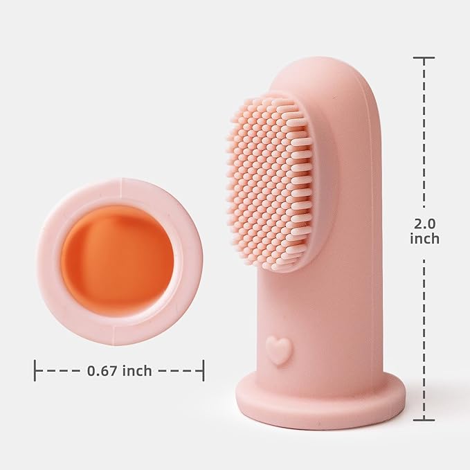 BumbleBee Silicone Baby Finger Toothbrush, Oral Cleaning & Teething Brush for Infants & Toddlers, 0 Months+, 2 Count with Travel Storage Case - Pink