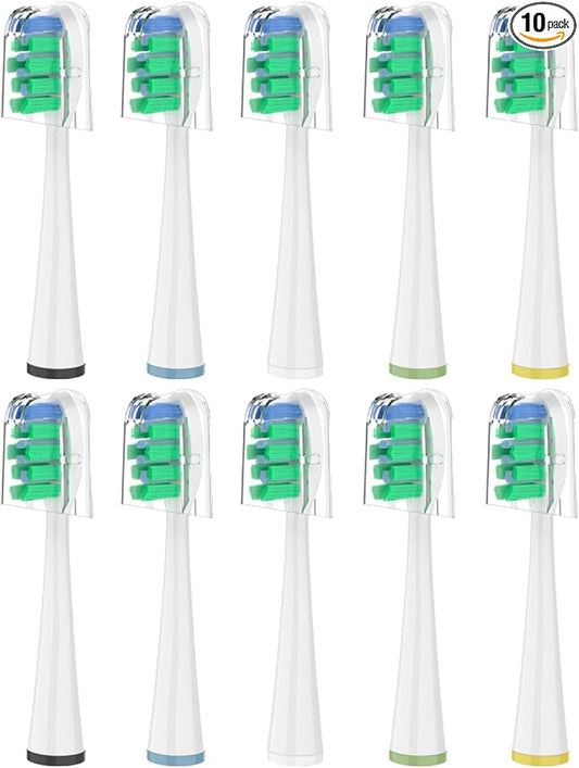 Replacement Brush Heads for Waterpik Sensonic Complete Care Toothbrush, with Covers, Compact, White, 10 Count