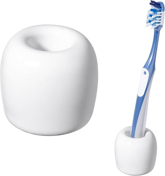 Urbanstrive Ceramic Toothbrush Holders for Bathrooms, Sleek Tooth Brush Holder Toothbrush Stand Tooth Brushing Holder, Portable Bathroom Accessories Organizer, White, 1 Pack