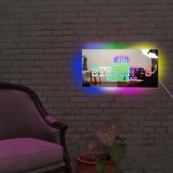 Personalized Bar LED Custom Light Up Mirror Multi Colour Lighting, Custom Name Neon Sign Light Wall Decor for Bedroom, Bar, Barber Shop