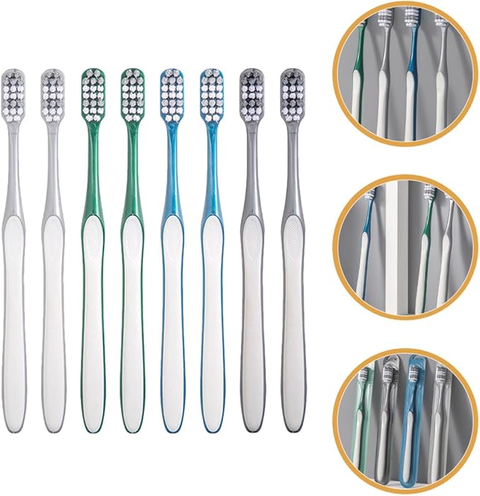 Men’S Manual Toothbrush Set 8Pcs (2 Packs of 4) with Hard Bristles, Large Head Plastic Teeth Cleaning Toothbrushes for Travel and Daily Use
