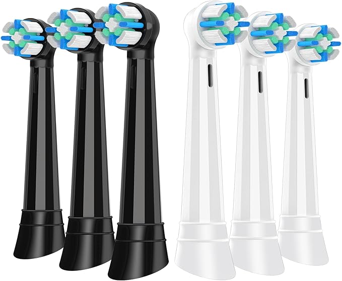 IO Replacement Heads Compatible with Oral B iO 2/3/4/5/6/7/8/9/10 Series Electric Toothbrush, Brush Heads with Medium Bristles Compatible with Oral B iO for Gentle Dental Care (6 Black/White)