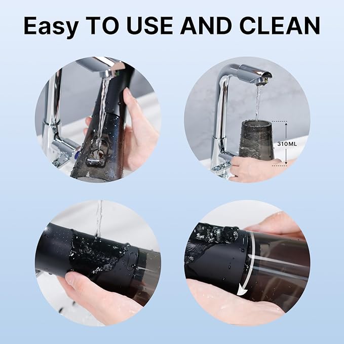 TUREWELL Water Dental Flosser for Teeth/Braces, 310 ML Portable Cordless Oral Irrigator with 5 Modes, IPX7 Waterproof Electric Water Flossing with 4 Replacement Jet Tips for Travel and Home, Black