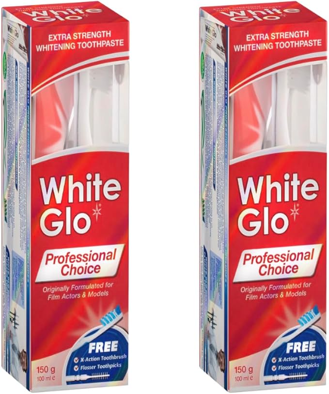 White Glo Extra Strength Whitening Toothpaste Professional Choice 100ml - 2 Packs with Sanitral 50 Pcs Dental Floss Stick Included as a Gift