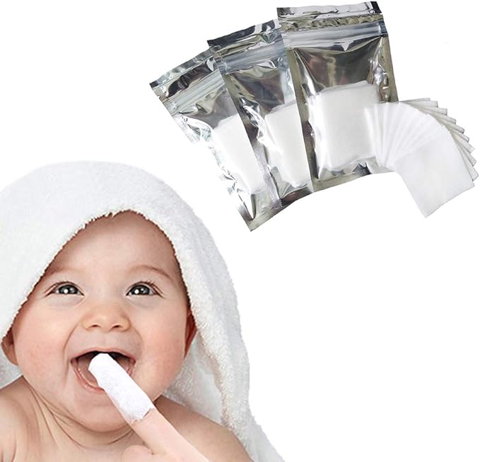 120Pcs Baby Teeth Soft Gauze Finger Clean Oral Hygiene Tongue Milk Stain Cleaning for 0-2 Years Old