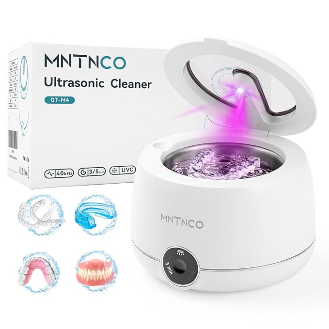 Ultrasonic Retainer Cleaner, White‌ Ultrasonic Retainer Cleaning Machine, Cleaner for Denture,Nightguard,Mouth Guard, Touch Retainer Cleaner.