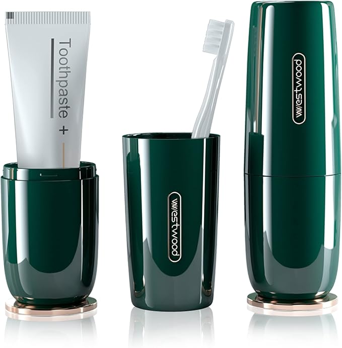 Luxury Green Plastic Travel Toothbrush Holder Case with Cover, Portable Travel Toothbrush Cup, Storage Container for School Camping Business Trip Bathroom