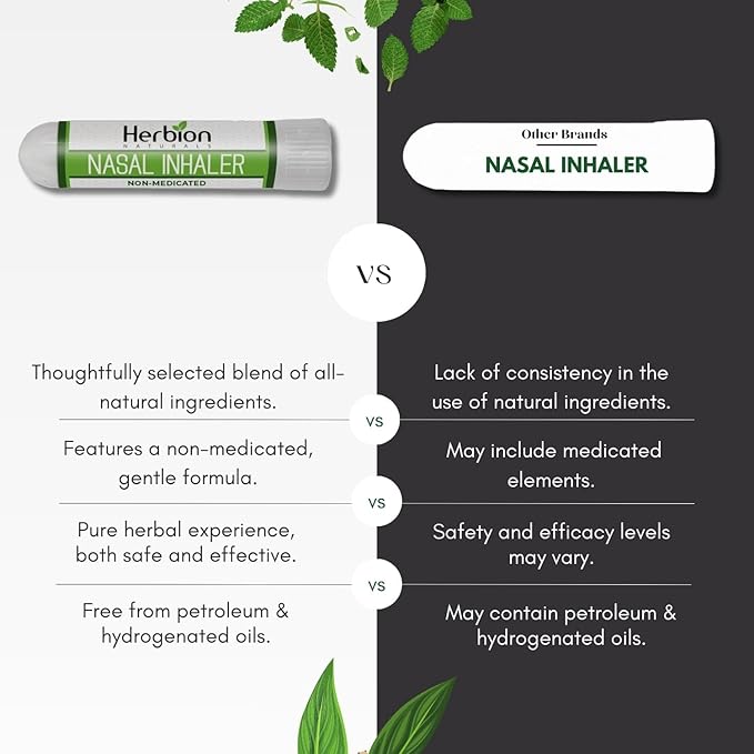 HERBION Naturals Nasal Inhaler Non-Medicated, Relieves Nasal Congestion & Blockage, Sinusitis Conditions, Menthol, Clove Oil, Eucalyptus Oil & Camphor, 0.05 Fl Oz (1.5ml)