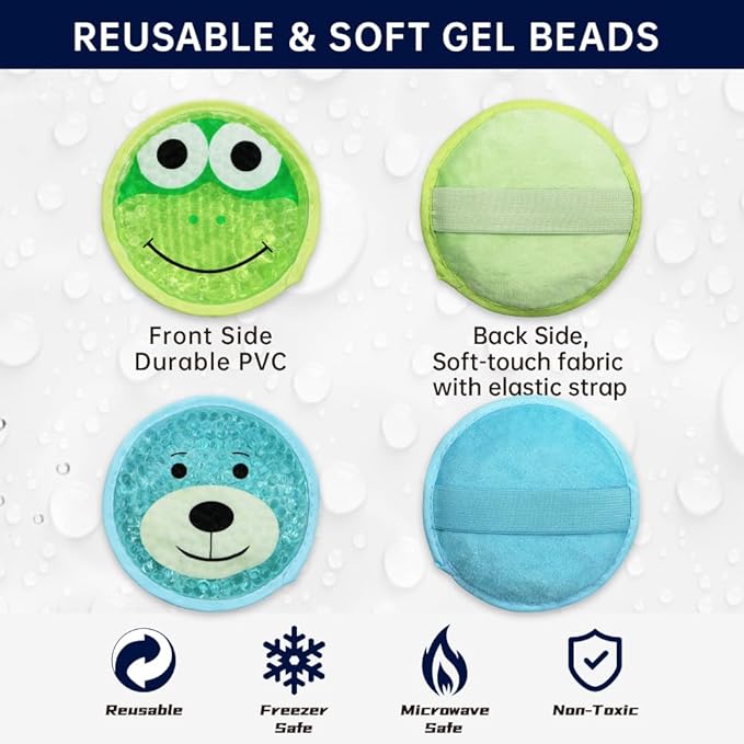 Gel Ice Pack for Injuries 2 Packs Cute Reusable Hot Cold Gel Packs for Fever Pain Relief Wisdom Teeth First Aid and Neck Head Arms Legs Knee Ankle