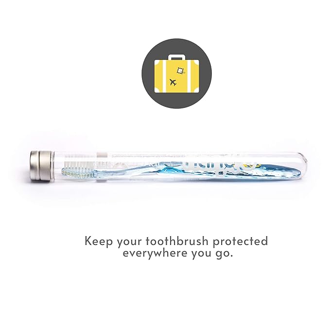 Nano-b Manual Toothbrush for Adults with Sensitive Gums, Silver Soft/Medium Bristles, Travel Case, Blue