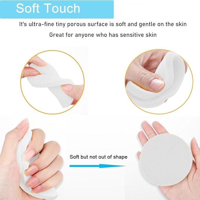 Compressed Facial Sponge,Reusable Makeup Blender 60 Count,Soft Round Wash Sponges for Estheticians Makeup Removal,Face Cleansing Exfoliating Compress Spa Pads for Women,White