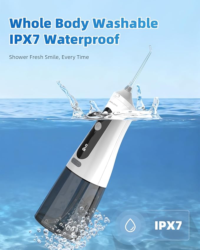 Water Dental Flosser, 300ML Cordless Oral Irrigator Rechargeable Dental Flosser Picks with 9 Levels 5 Jet Tips,IPX7 Waterproof Teeth Cleaner for Braces Gum Care (White)