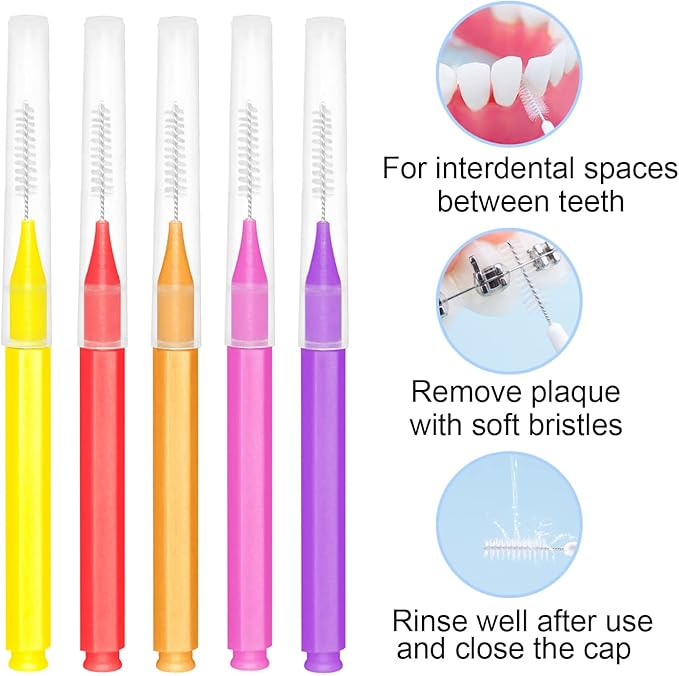 EasyHonor Braces Brush for Cleaner Interdental Brush Toothpick Dental Tooth Flossing Head Oral Dental Hygiene Flosser Toothpick Cleaners Tooth Cleaning Tool (5 Warm Colors,75pcs)