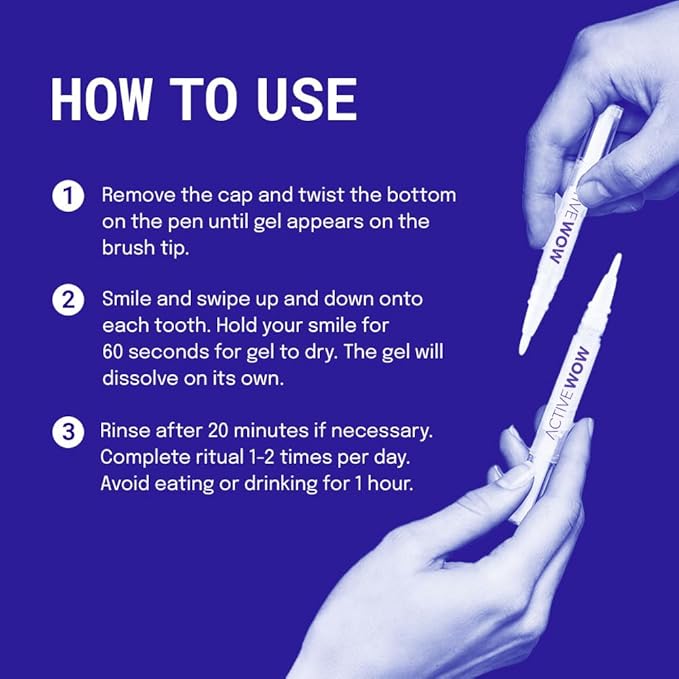Active Wow 24K Whitening Pen for Teeth - Tooth Whitening Pen, Pen Whitening Teeth, Teeth Stain Remover, Gel Pen, Dental Grade Formula Whitening Pens, Fluoride Free, No Sensitivity, Easy to Use - Mint