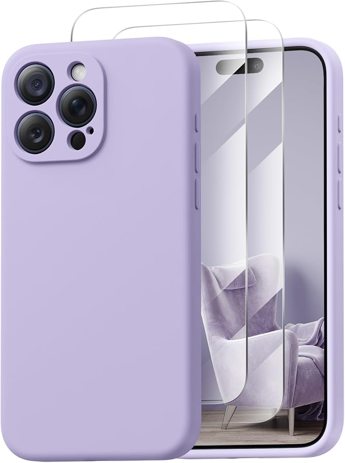 Magnetic for iPhone 15 Pro Case, Compatible with MagSafe, with 9H Nano Screen Protectors, Full Camera Protection, Silicone Shockproof Microfiber Lining Phone Case 6.1", Clove Purple