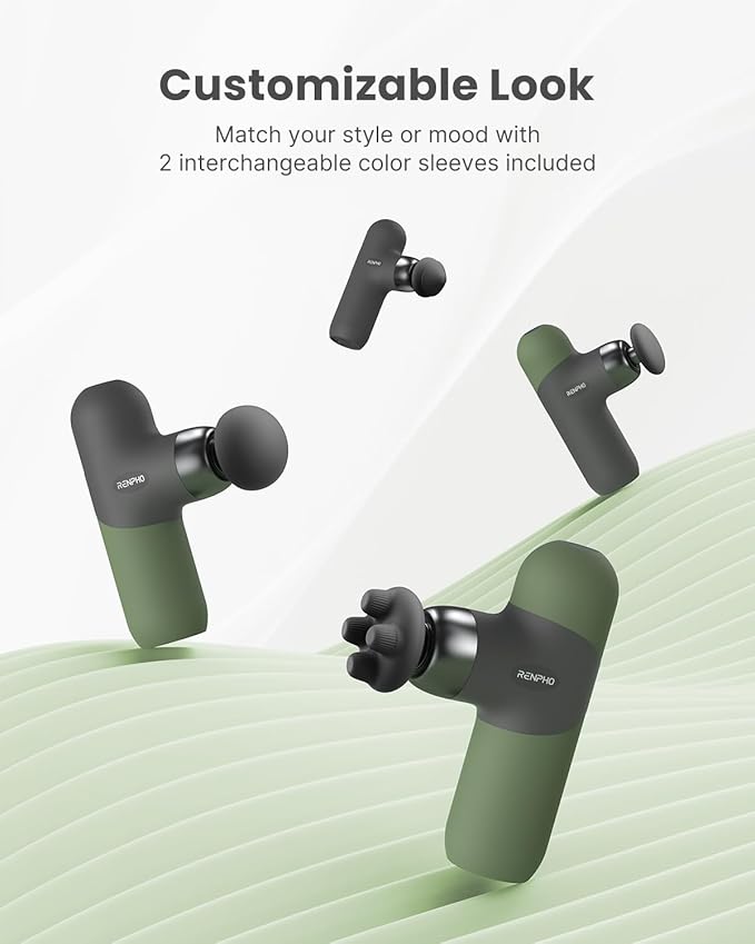 RENPHO Mini Thermal Massage Gun with Heat, Valentines Birthday Gifts for Women Men, Portable Deep Tissue Percussion Massager, Color Silicone Sleeves Travel Size with Carry Case, Olive Drab