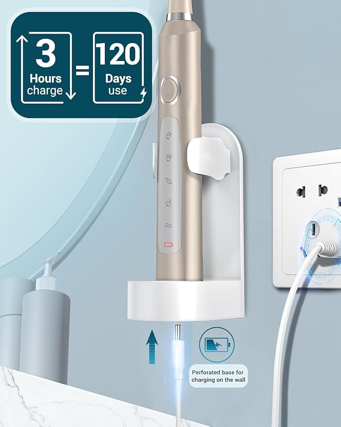 Rtauys M5 Sonic Electric Toothbrush for Adults - Rechargeable Electric Toothbrushes with 8 Brush Heads & Holder, Travel Case, Power Electric Toothbrush，120 Days Battery Life - Champagne