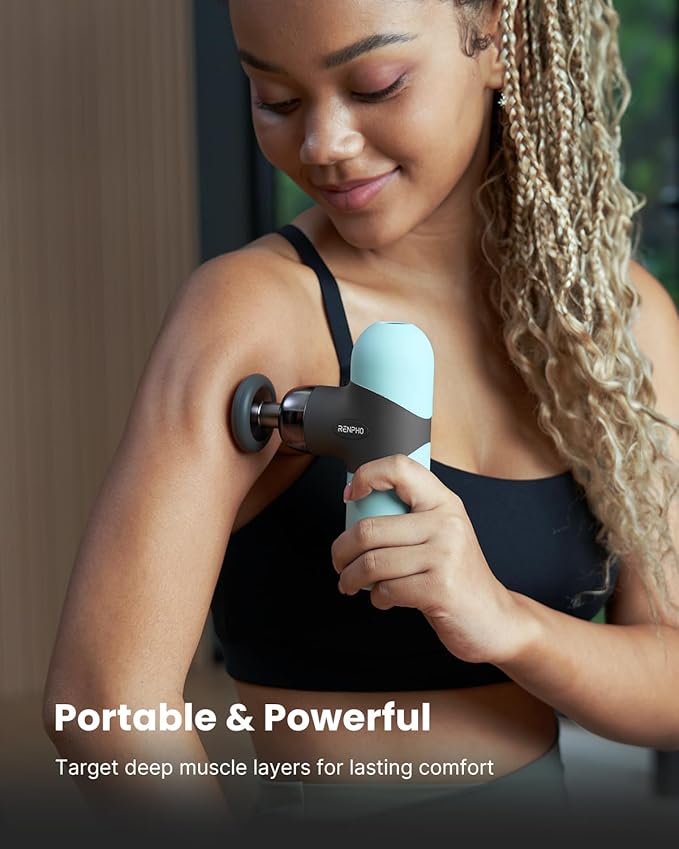 RENPHO Mini Thermal Massage Gun with Heat, Valentines Birthday Gifts for Women Men, Portable Deep Tissue Percussion Massager, Color Silicone Sleeves Travel Size with Carry Case, Mint