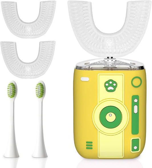Adult Sonic Automatic Electric Toothbrush, 360° Oral Cleaning Stain Whitening, IPX7 Waterproof Rechargeable, u-Shape Brush Head*3+Straight Handle Brush Head*2, Suitable for Travel or Home Use