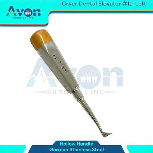 Root and Tooth Extraction Dental Cryer Elevator Pick, Sharp Angled Tip, Color-Coded Handle Ends | Autoclave-Safe German Stainless Steel Dental Instruments (1, #1L Cryer - Gold End)
