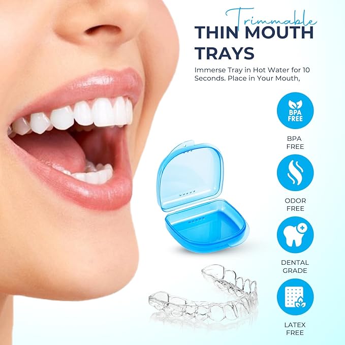 Moldable Teeth Trays for Whitening - 4 Pcs Trays with 2 Pcs Cases - Compatible with Opalescence Teeth Whitening Gel
