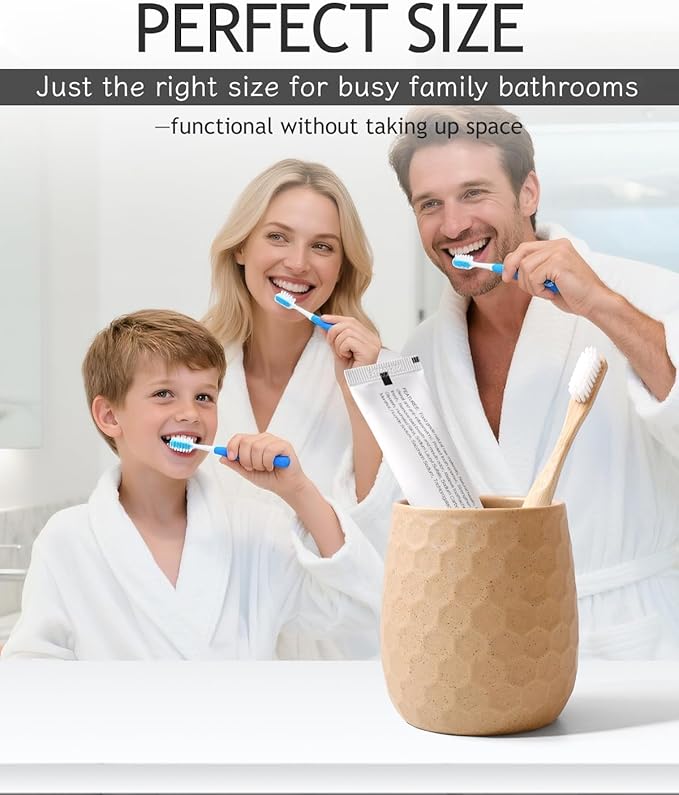 Toothbrush Holder, Tooth Brush Holder for Bathroom - Ceramic Toothbrush Cup Toothbrush Holders Countertop, Khaki Makeup Brush Holder Pen Holder, 3.62" x 3.62" x 3.93", ANTIS'S HOME