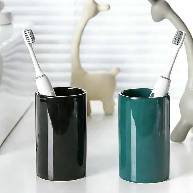 Black Ceramic Toothbrush Holders, Electric Toothbrush Holder for Toothbrushes and Toothpaste,Elegant Bathroom Toothbrush Cup(300ml)