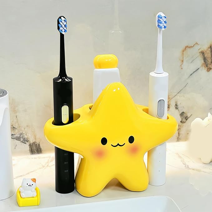 Adjustable Toothbrush Storage Rack with Detachable Cloud Tray Bathroom Countertop Toothpaste Holder Organizers