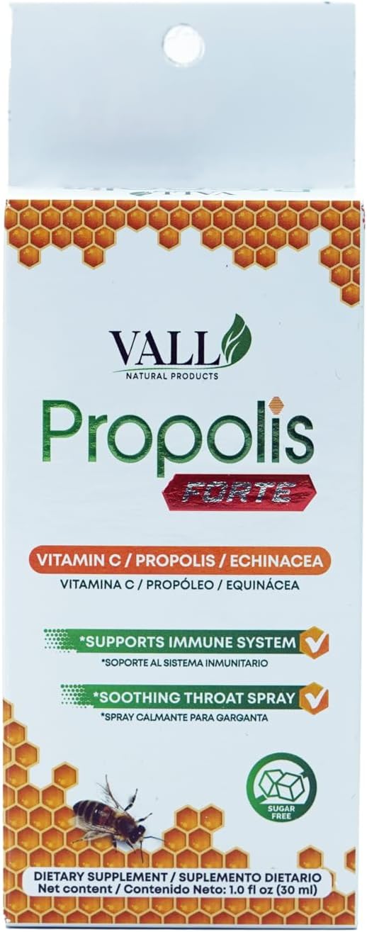 Vall-Propolis - Propolis Forte Oral Spray 1 fl oz (30 ml) - Propolis, Echinacea & Vitamin C Blend - Soothing Throat Relief and antioxidant Immune Support