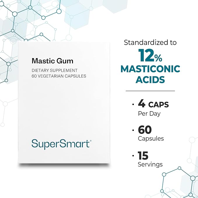 Supersmart Mastic Gum Supplement 2000mg per Day - Natural Mastic Tree Extract for H. Pylori | Non-GMO & Gluten Free - 60 Vegetarian Capsules