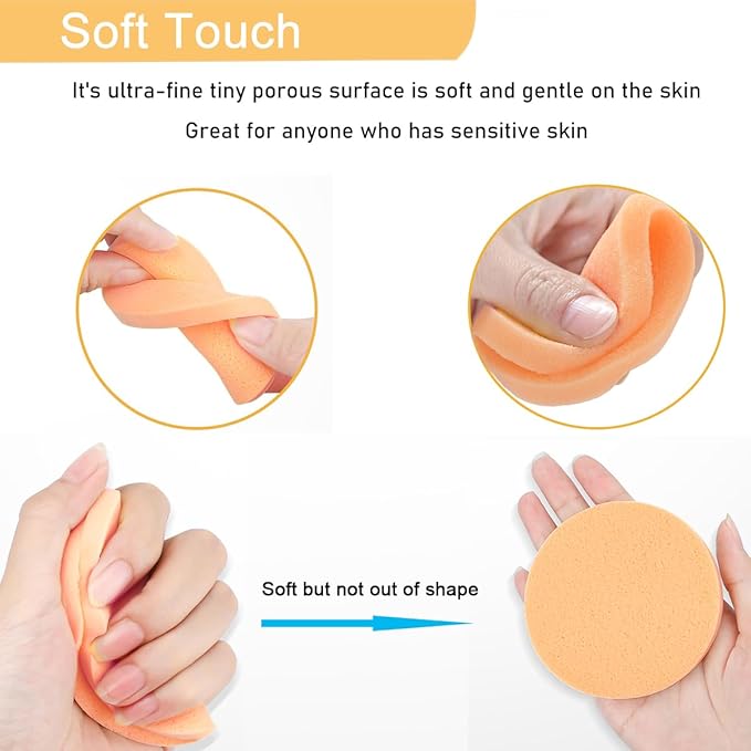 Compressed Facial Sponge,Reusable Makeup Blender 60 Count,Soft Round Wash Sponges for Estheticians Makeup Removal,Face Cleansing Exfoliating Compress Spa Pads for Women,Orange