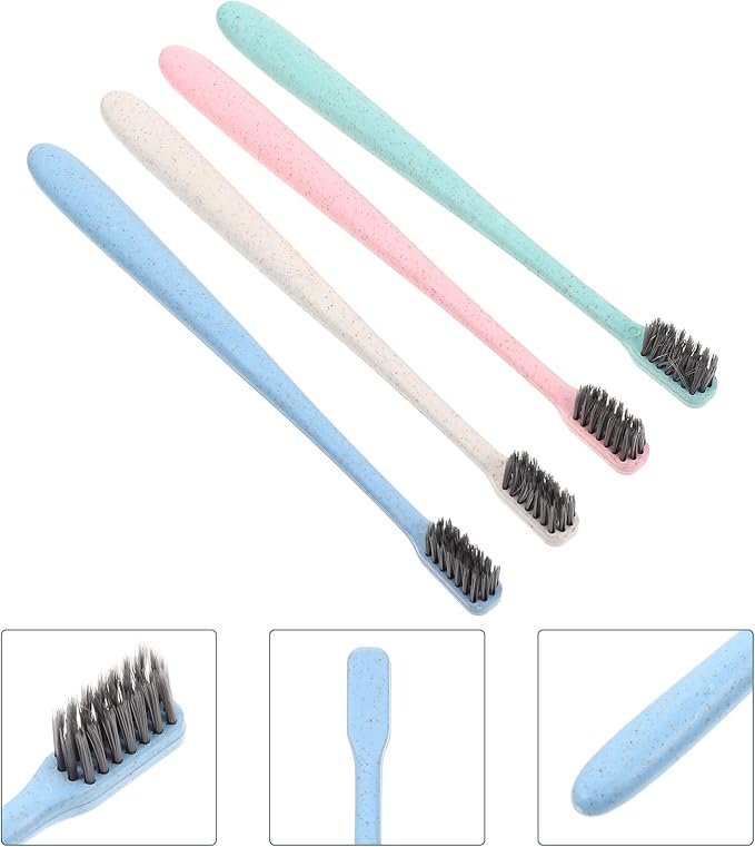 EXAOMBLE Wheat Straw Handle Toothbrush 12Pcs Soft Bristle Manual Toothbrushes Bulk Set for Home and Travel Oral Care Comfortable Grip for Adults