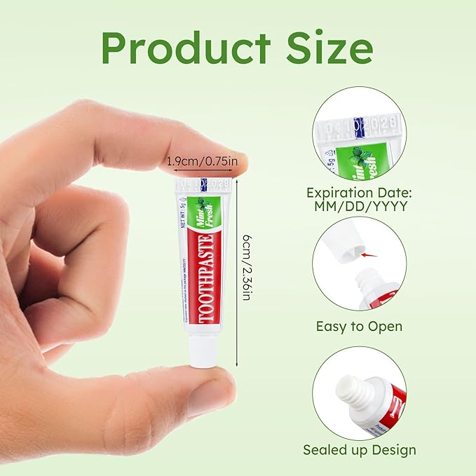 Travel Size Mini 0.176 oz Toothpaste Bulk, Disposable Mint Flavor Pocket Teeth Paste Small Essential Toothpaste for Travel, Home/Hotel/Guests/Charity/Homeless/Camping Oral Care Single Use, 240 Tubes