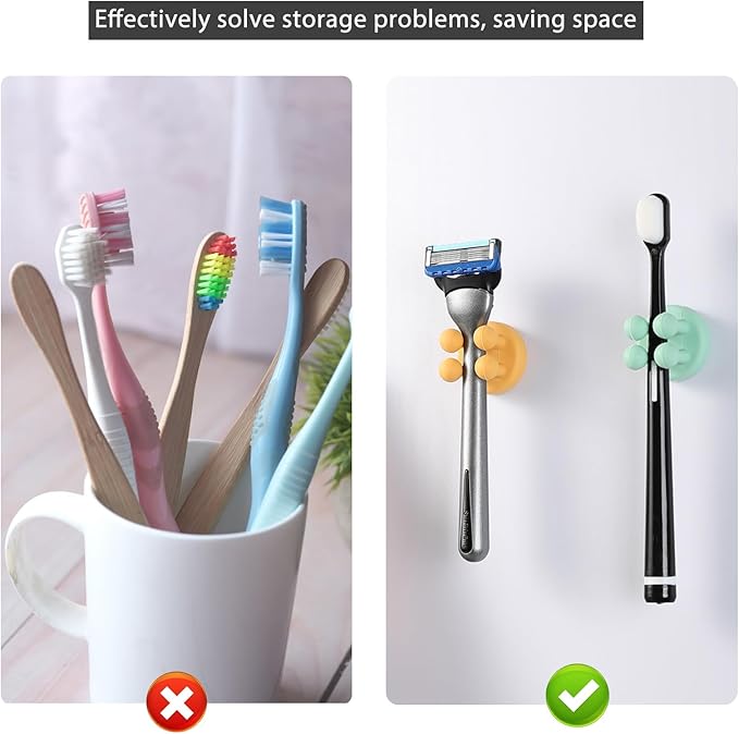 Razor Holder Shaver Hook Hanger Stand - 4Pcs Silicone Toothbrush Holders for Shower Wall Mounted Self Adhesive Cute Utility Dorm Room Bathroom Kitchen Organizer Storage Hook for Hanging Loofah Towel