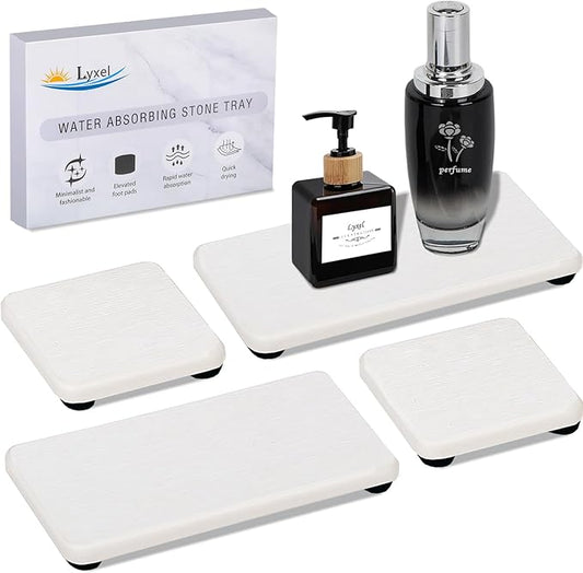 4PCS Water Absorbing Stone Tray for Sink, Fast Drying Stone Sink Tray, Water Absorbent Diatomite Trays, Diatomaceous Coaster, Stones Drying Trays for Bathroom Sinks and Kitchen Counter