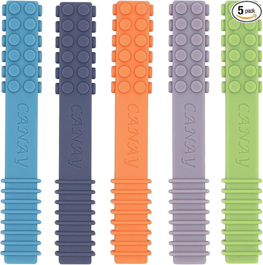 Sensory Chew Stick Toys (5 Pack) - Designed for ADHD, Autism, SPD, Oral Motor Stimulation, Special Needs - Extra Tough Sensory Oral Motor Chew Tool for Mild Chewer (Soft - Mild Chewer)