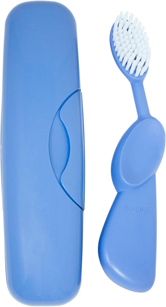 RADIUS Toothbrush Original Big Brush, BPA Free ADA Accepted - Left Hand - Periwinkle Brush with Periwinkle Case