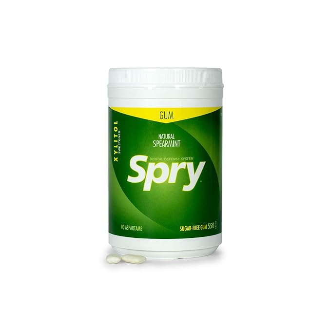 Spry Fresh Natural Xylitol Chewing Gum Dental Defense System - Aspartame-Free, Sugar-Free, Non-GMO, Gluten-Free (Spearmint, 550 Count - Pack of 1)