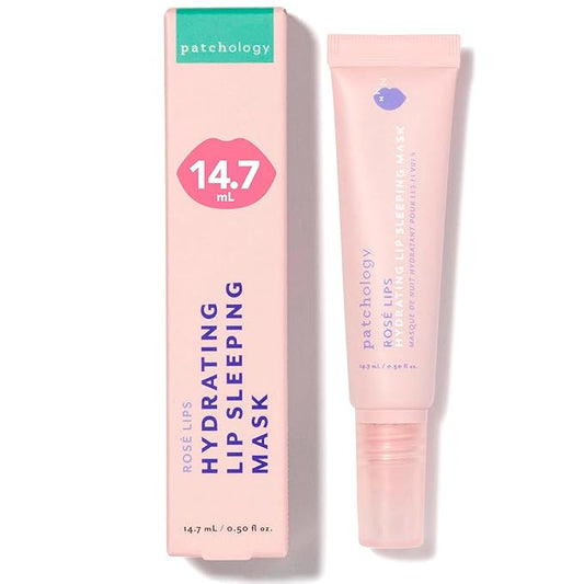 Patchology Rosé Lip Sleeping Mask - Overnight Lip Mask with Hyaluronic Acid and Resveratrol - Hydrating and Repairing Lip Gloss Treatment softens and heals dry cracked lips (14.7 ml)
