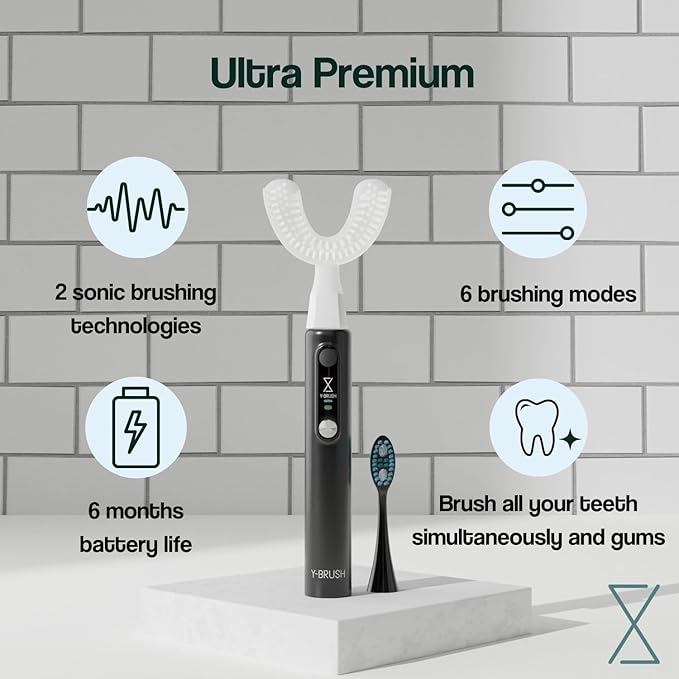 Y-Brush New Ultra Premium 2025 - Sonic Toothbrush 6 Brushing Modes - 6-Month Battery with USB-C, Advanced Plaque Removal, Whitening Technology, Clinically Proven - Adult