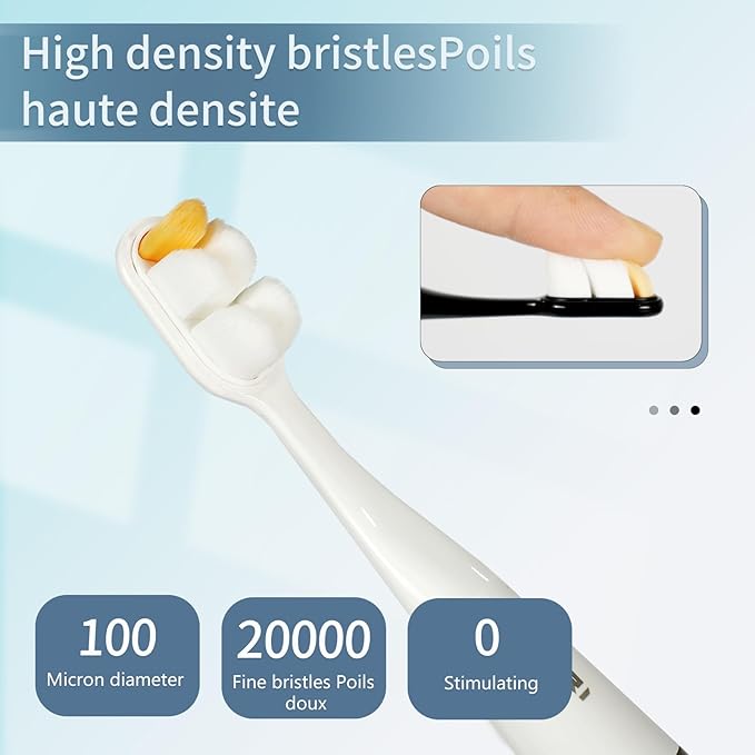 Bauri Electric Toothbrush, Rechargeable Sonic Electric Toothbrush with 3 Brush Heads,Super Slim Toothbrush, IPX7,3 Modes,Toothbrush (White)
