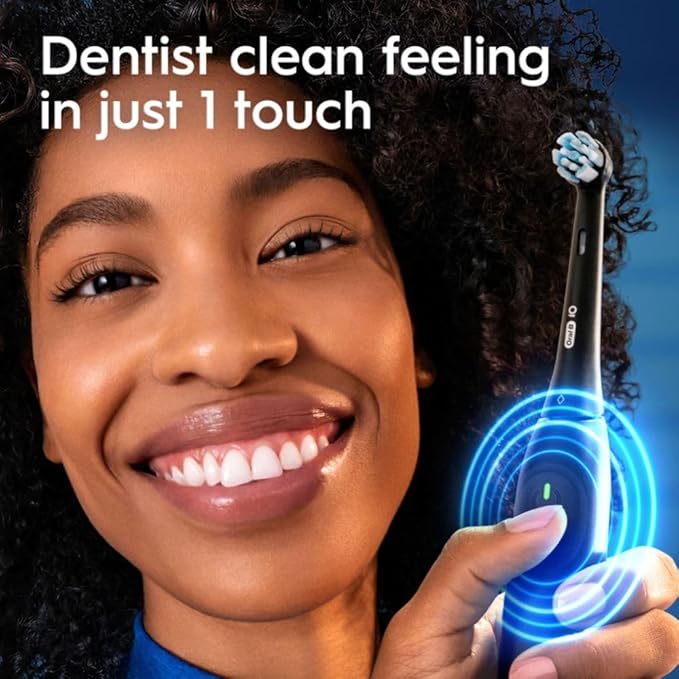 Oral-B iO Simple Clean Rechargeable Electric Powered Toothbrush, Night Black with 1 Gentle Care Brush Head and 1 Black Travel Case - Automatic Pressure Sensor to Protect Gums - 3 Modes - 2 Min Timer