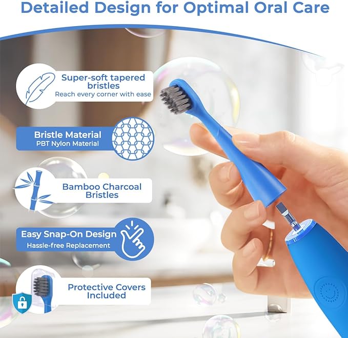 6 Pack Toothbrush Replacement Heads Compatible with Burst Kids Electric Toothbrush, Burst Kids Replacement Heads with Ultra-Soft Bristles, Dust Cover Caps, Perfectly Compatible (Blue)