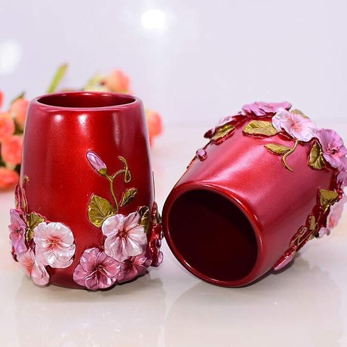LUANT Vintage Pink Bathroom Accessories, 5Piece Bathroom Accessories Set, Bathroom Set Features, Soap Dispenser, Toothbrush Holder, Tumbler & Soap Dish - Bath Gift Set (deep red)