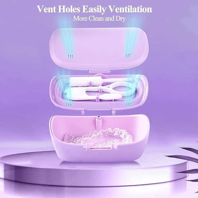 Double Layer Retainer Case With Mirror, Retainer Holder With Remover Tool And Cleaning Brush With Vent Holes Compatible With Aligner Case