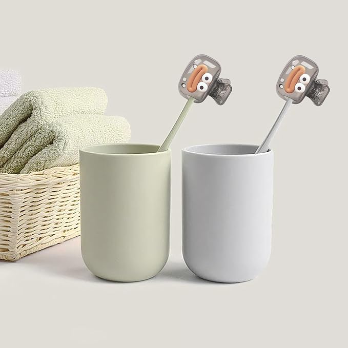 Upgrade Travel Toothbrush Head Covers Toothbrush Protector Cap Brush Pod Case Protective Portable Plastic Clip for Household Travel, Bathroom, School, Camping, Business (R, 2 Pack)