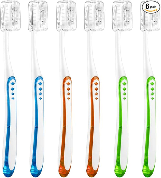 Extra Soft Toothbrushes for Adults with 10000 Micro Nano Bristles, Ultra Soft Toothbrushes with Covers for Sensitive Teeth, Gum Recession and Elderly, Travel (Compact Head, 6 Count)