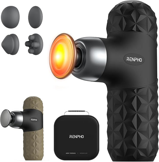 RENPHO Mini Thermal Massage Gun with Heat, FSA Eligible HSA, Valentines Birthday Gifts for Women Men, Portable Deep Tissue Percussion Massager, Color Silicone Sleeves Travel Size with Carry Case