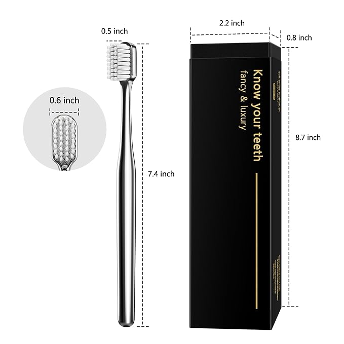 Z-VAPRESS Luxury Silver Manual Toothbrush Soft Bristles Better Gift Elegant Electroplated Design Perfect for Home, Hospitality or Travel Toothbrushes for Sensitive Teeth